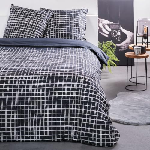 Today Sunshine - Parure Da Letto Matrimoniale Reversibile In Cotone Con Stampa A Quadretti, 240 X 260 Cm, Colore: Blu