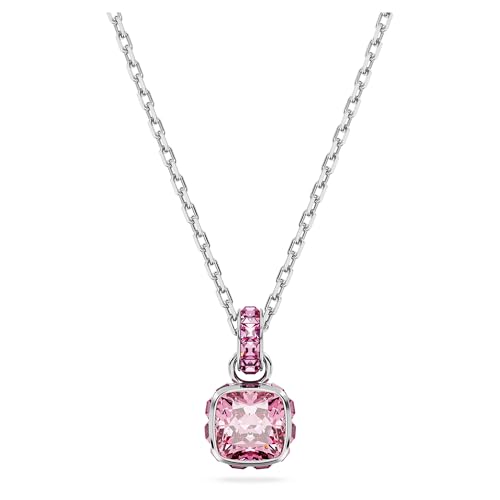 Swarovski Pendente Birthstone, Taglio Squadrato, Ottobre, Rosa, Placcato Rodio