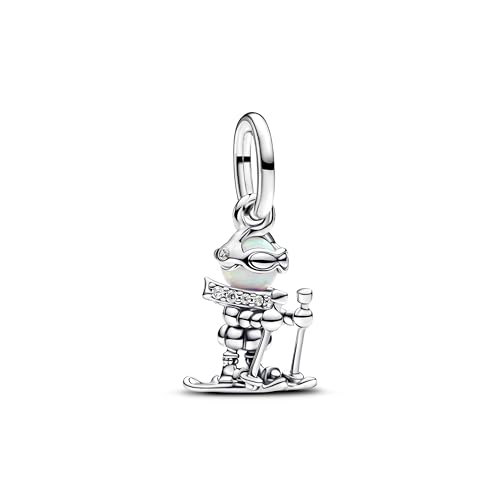Pandora Moments 793514C01 - Ciondolo A Forma Di Sciatore In Argento Sterling Con Zirconi, Compatibile Moments E Me Braccialetti, Weiß, Argento Sterlin