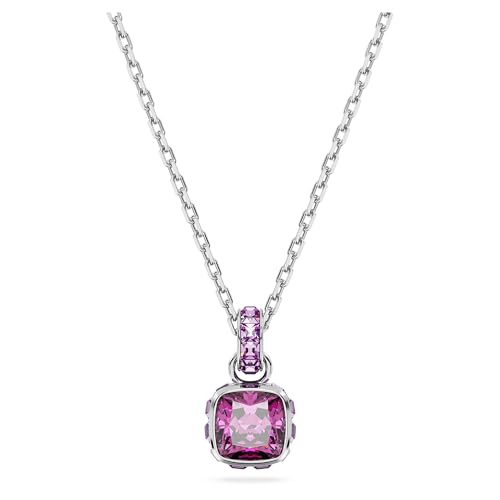 Swarovski Pendente Birthstone, Taglio Squadrato, Febbraio, Rosa, Placcato Rodio