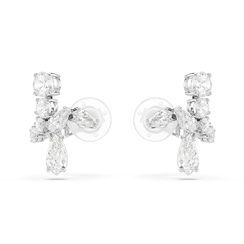 Swarovski Orecchini A Clip Matrix, Taglio Misto, Bianchi, Placcato Rodio