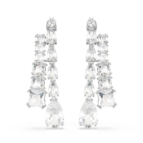 Swarovski Orecchini Pendenti Matrix, Taglio Misto, Bianchi, Placcato Rodio