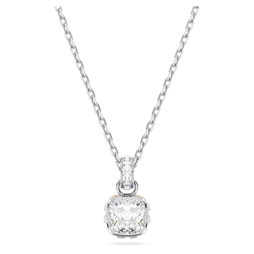 Swarovski Pendente Birthstone, Taglio Squadrato, Aprile, Bianco, Placcato Rodio