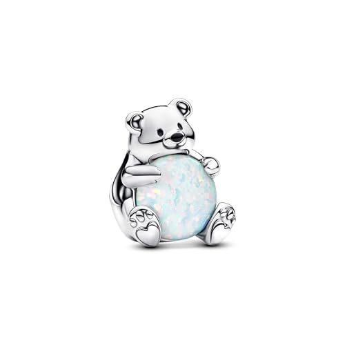 Pandora Moments 793589C01 - Charm In Argento Sterling Con Opale Sintetico, Compatibile Con Moments, Weiß, Argento Sterling, Opale