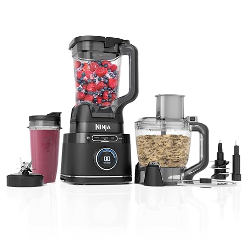 Ninja Frullatore Detect Power Processor Pro 3 In 1 1200W, Robot Da Cucina, 1 Bicchiere Monoporzione, Caraffa Da 2L, Lame Per Impastare, Frullare, Trit