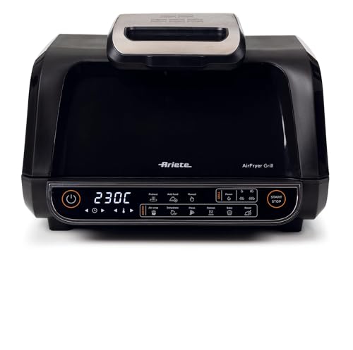 Ariete 4635 Air Fryer Grill, Friggitrice Ad Aria E Griglia, Bistecchiera,1700W, Capacità 8L, Friggi E Griglia, 8 Funzioni Di Cottura, Timer, Nero