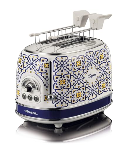 Ariete 155 Tostapane Capri, 810W, 2 Fette, 6 Livelli Di Doratura, Vassoio Raccogli Briciole, Funzione Defrost, Espulsione Automatica, Con Pinze, Bianc