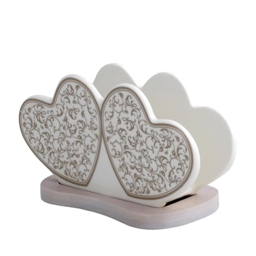 Brandani 53335 Portatovaglioli Riccioli Di Fata Porcellana Con Supporto In Bamboo Naturale