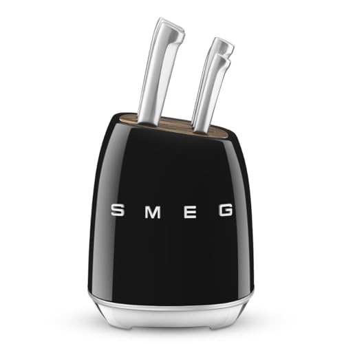 Smeg, Ceppo Di Coltelli Kbsf02Bl, 6 Coltelli Inclusi In Acciaio Inox, Corpo Del Ceppo In Acciaio Inox E Alloggio Coltelli In Legno Di Acacia, Nero