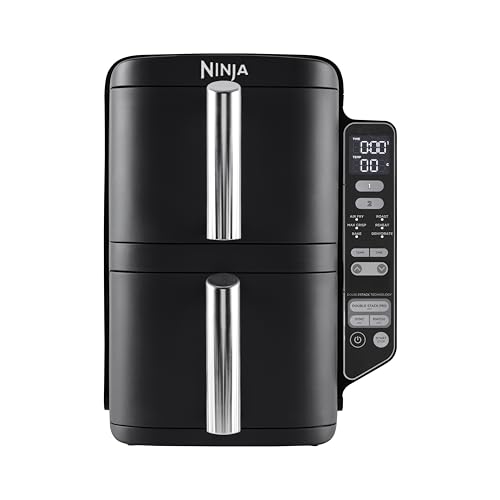 Ninja Double Stack Friggitrice Ad Aria Verticale A 2 Scomparti, Con 2 Griglie, 4 Livelli Di Cottura, Design Salva-Spazio, Capacità Di 7,6L, 6 Funzioni