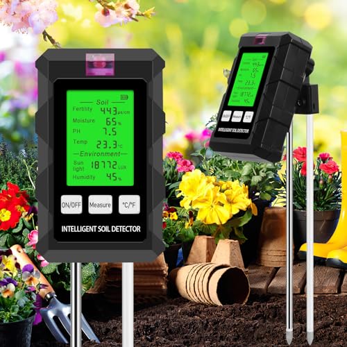 Ladysons Misuratore Di Umidità 6 In 1 Ph Per Piante Con Fertilità Del Suolo; Ph/Temperatura/Luce Solare/Umidità Ambientale, Con Display Lcd, Per Giard