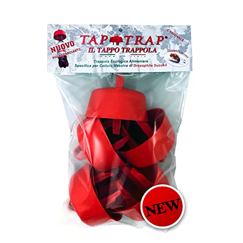 Tap-Trap® Rosso - 5 Tappi Trappola Originali + La Vera Esca Ecologica Per Proteggere Dal Moscerino Della Frutta (Drosophila Suzuki) Vespe E Calabroni