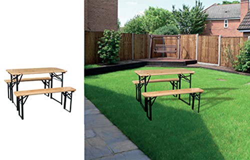 Gardenia Set Birreria, 2 Panche E Tavolo In Legno Naturale, 120X60 Cm