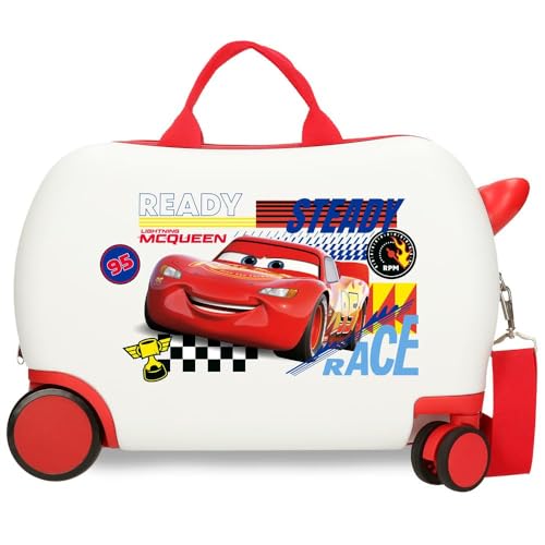 Disney Joumma Cars Lets Race Valigia Da Cabina Valigia Per Bambini, Rigida Abs Chiusura A Combinazione Laterale 4 Ruote Doppie Bagagli Mano, Bianco, V