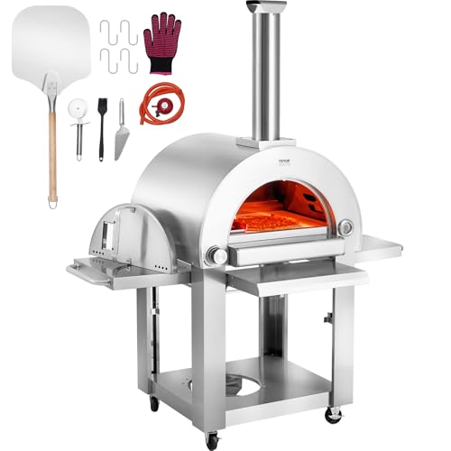 Vevor Forno Per Pizza A Doppio Combustibile Uso Esterno, Forno Per Pizza Portatile Da 22", Forno Per Pizza Per Esterni Alimentato A Pellet Gas Con Pie