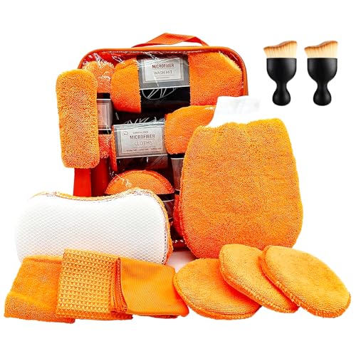 Set Di Pulizia Per Auto, 11 Pezzi, Set Di Lavaggio Auto, Con Spazzola Per Pneumatici, Panni Per La Pulizia Multiuso, Tampone Per Lucidatura E Spugna, 