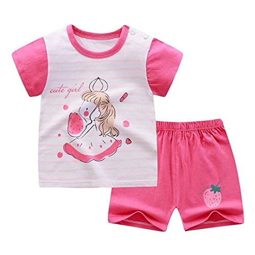 Baby Girls' Summer Cotton 2 Piece Set Girls Short Sleeved T Shirts Shorts Tracksuit P21 9M