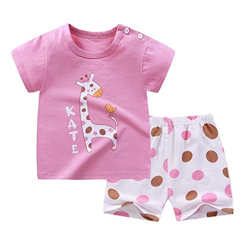 Baby Girls' Summer Cotton 2 Piece Set Girls Short Sleeved T Shirts Shorts Tracksuit P22 12M