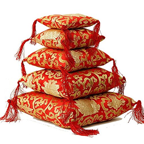 Celestial Oms Singing Bowl Cuscino Rosso Con Design Floreale, 21X21X6 Cm