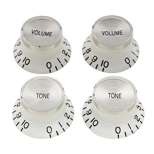 Musiclily Pro Imperial Inch Size Top Hat Reflector Knobs 2 Tone 2 Volume Manopole Set Per Chitarra Elettrica Usa Les Paul Sg, Bianco Con Argento Top