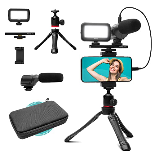 Movo Uvlogger - Kit Vlogging Compatibile Android/Usb-C/Iphone 15: Treppiede Per Telefono, Supporto, Luce Led, Microfono Shotgun - Kit Iniziale Youtube