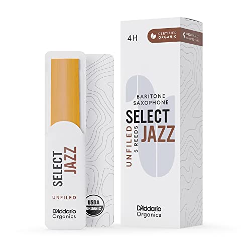 D'Addario Organic Select Jazz Unfiled Baritone Ance Per Sassofono - Ance Per Sax - La Prima E Unica Ancia Biologica - 4 Duro, 5 Pacchetto