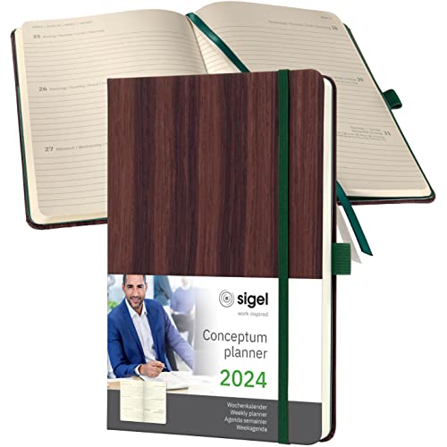 Sigel C2476 Conceptum Agenda Settimanale 2024, Circa A5, Circa A5, Marrone, Copertina Rigida, 2 Pagine = 1 Settimana, 192 Pagine