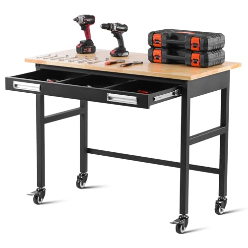Vevor Banco Da Lavoro Da 1220 Mm Tavolo Da Lavoro Resistente, Capacità Di Carico Di 680 Kg Con Cassetti E Ruote Estraibili, Banco Da Lavoro Mobile Su