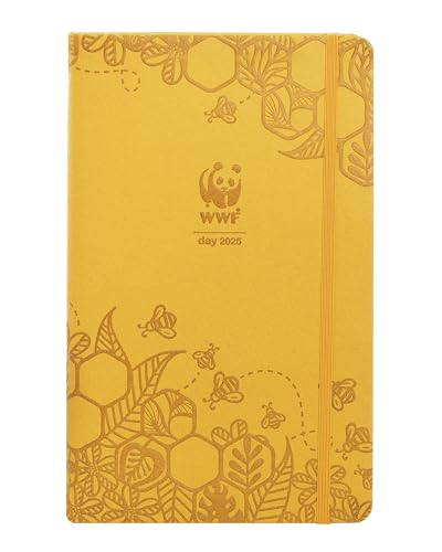 Wwf, Large - Agenda 2025 Giornaliera 12 Mesi, Con Elastico E Doppio Segnalibro, Con Calendario E Planner 2025 E 2026 - Cm 13X21H, Giallo