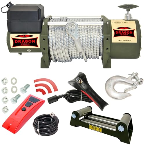 Dragon Winch - Verricello Elettrico Truck 12V 16000 Lbs (7257 Kg) Cavo In Acciaio 31M Per Vigili Del Fuoco, Veicoli Commerciali E Furgoni | Incluso Te