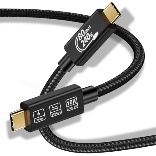 Cabledecann Thunderbolt 5 Usb 4 Prolunga Usb Tipo-C Cavo 80Gbps Ultra Alta Velocità Dati 240W Cavo Di Ricarica Veloce 16K Ultra Hd Cavo Video (Thunder