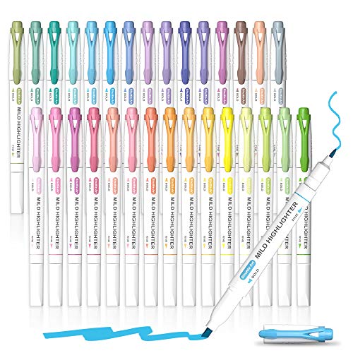 Shuttle Art Evidenziatori Pastello, 30 Evidenziatori A Doppia Punta. Evidenziatori A Penna Di Colore Delicato, Ideale Per Adolescenti, Bambini E Adult