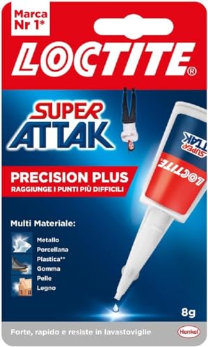 Loctite Super Attak Precision Plus, Colla Liquida Trasparente Con Beccuccio Extra Lungo, Colla Attaccatutto Forte Multimateriale, Super Colla Resisten