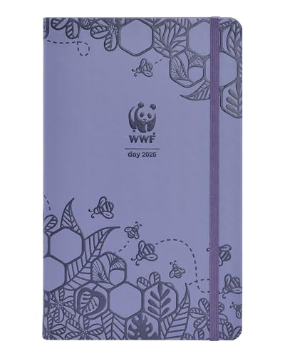 Wwf, Large - Agenda 2025 Giornaliera 12 Mesi, Con Elastico E Doppio Segnalibro, Con Calendario E Planner 2025 E 2026 - Cm 13X21H, Viola