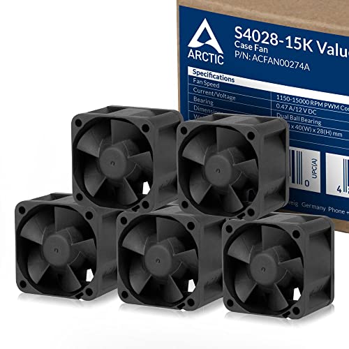 Arctic S4028-15K (5 Pezzi) - Ventola Per Server Pc 40X40X28 Mm Con Doppio Cuscinetto A Sfera, 1400-15000 Rpm, Pwm Regolata, Connettore A 4 Pin, 12 V D
