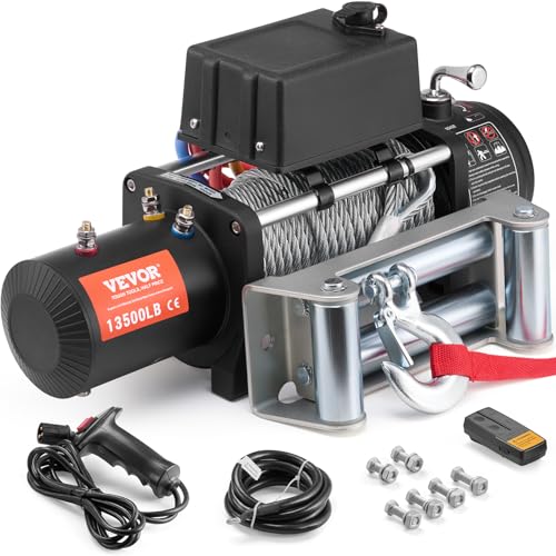 Vevor Verricello Elettrico 6123 Kg Verricello Per Camion 12 V Cc Con Cavo In Acciaio Φ1,0 X 2438,4 Cm Passacavo A Rulli, Telecomando Senza Fili E Cabl
