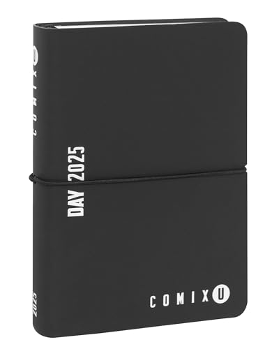 Comix U, Mini - Agenda 2025 Giornaliera 12 Mesi, Con Calendario, Planner, Spazio Per Note E Appunti - Cm 11X15,3H, Nero/Bianco