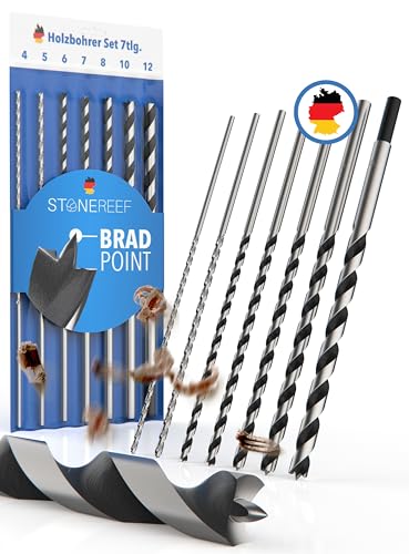 Stone Reef Set Di Punte Per Legno Lunghe Professionali – [7 Pezzi Con Custodia Inclusa] – Trapano A Serpente Ø 4 Mm, 5 Mm, 6 Mm, 7 Mm, 8 Mm, 10 Mm, 12