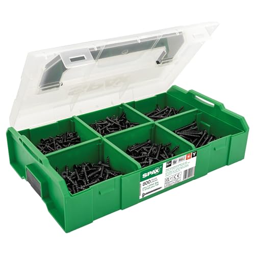 Spax Valigetta Di Montaggio L-Boxx Mini Blax, Set Di Viti Con 800 Viti Universali Nere In 6 Dimensioni, Con 3 T-Tar Plus Punte T20-500009162029