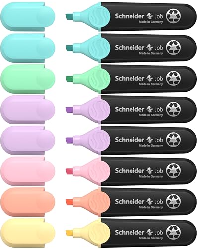 Schneider Job 150 - Evidenziatori Pastello (In Plastica Riciclata, Con Angelo Blu), Confezione Da 8 Pezzi, Colori Assortiti