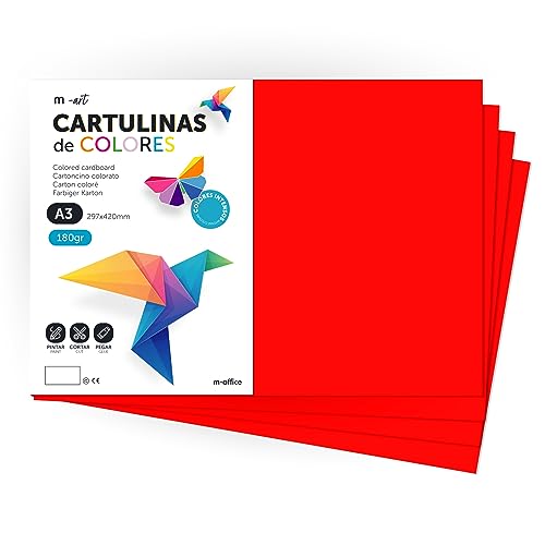Cartulina De Colores, Cartulina A3, Folios Colores 180Gr, Bloc Cartulina Colores Intensos, Ideal Para Manualidades, Imprimir Tus Documentos Y Diseños 
