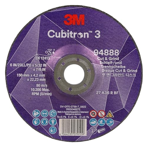 Disco Ibrido Da Taglio E Sbavo 3M Cubitron 3, 94888, 36+, T27, 150 Mm X 4.2 Mm X 22.23 Mm, En, 10/Pack