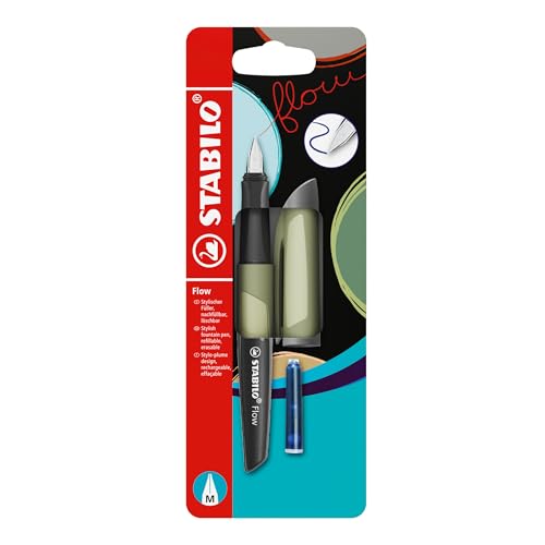 Penna Stilografica - Stabilo Flow Monochrome In Verde Oliva - Pack Da 1 - Cartuccia Inclusa