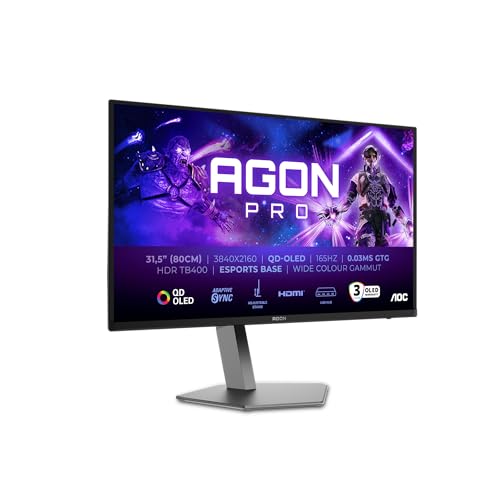 Aoc Agon Pro 326Ud - Monitor Da Gioco Oled Uhd Da 32 Pollici, 165 Hz, 0,03 Ms, Hdr400, Freesync Prem. Pro, G-Sync Comp. (3840X2160, 2X Hdmi 2.1, 1X Dp