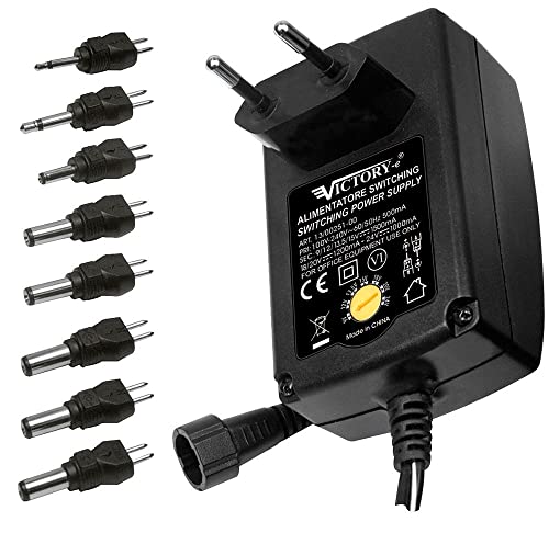 Alimentatore Switching Con Tensione Regolabile 9/12/13,5/15/18/20/24 Vdc 24W, 8 Spinotti Inclusi - Victory