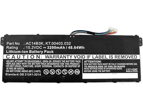Coreparts Laptop Battery For Acer 49Wh Li-Ion 15.2V 3200Mah, Ac14B3K, Kt.00403.032 (49Wh Li-Ion 15.2V 3200Mah Black, Aspire Es15, Aspire Es1-572, Aspi