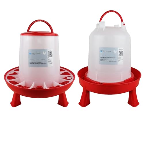 Easy Media Mangiatoia Da 9 Kg + Abbeveratoio Da 11 Lt, Con Piedini, Per Pollame, Distributore Automatico Mangime Acqua, Per Polli Galline
