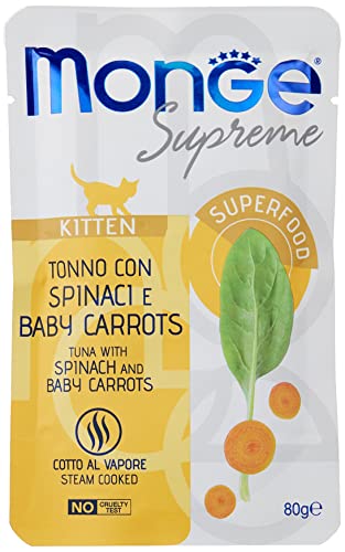Monge Supreme Kitten Tuna With Spinach And Baby Carrots, Cibo Umido Per Gatti (Cibo Per Gatti A Base Di Tonno Con Spinaci E Carote Baby, Cibo Umido Se