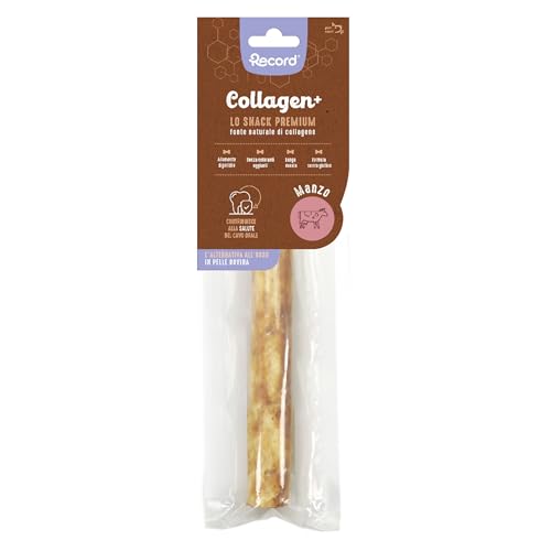 Record - Snack Premium Per Cani Collagen+ Gusto Manzo. Tronchetti Con Alto Valore Proteico. Masticativi Per Cani Ricchi Di Collagene. Senza Coloranti|