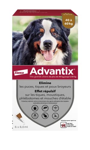 Advantix Cane Molto Grande Tra 40 E 60 Kg - Pipette Per Cani Contro 6 Parassiti - Trattamento E Protezione Per Il Tuo Cane Per 4 Settimane - 6 X 6,0 M